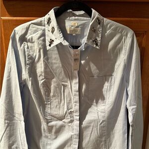 LOFT Light Blue Embellished Dress Shirt